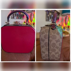 COACH Lunar New Year Square Red Leather & Signature Canvas Bag